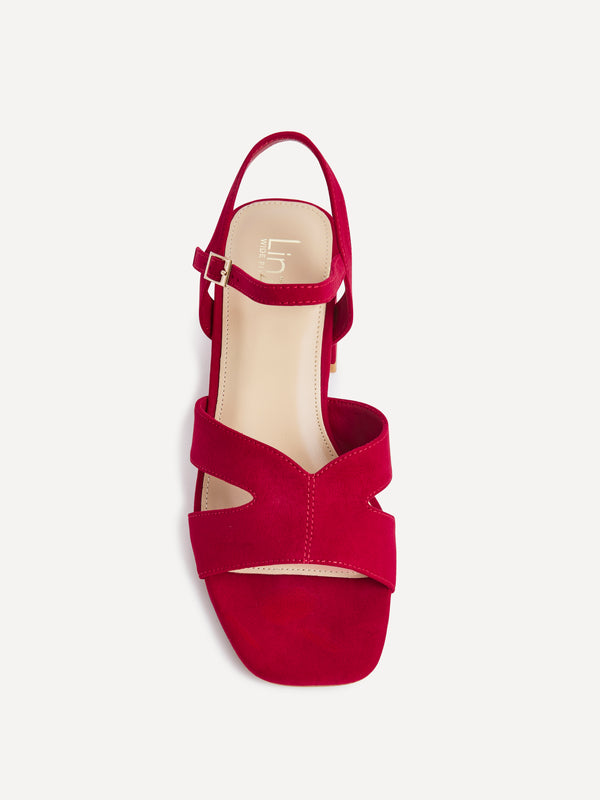 Linzi Wide Fit Red Faux Suede Link Detail Block Heels