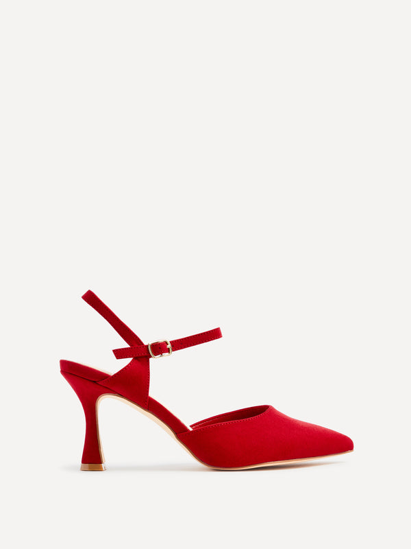 Linzi Wide Fit Red Faux Suede Open Back Stiletto Court Heel