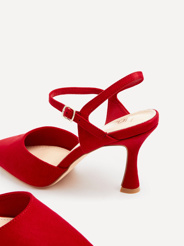 Linzi Wide Fit Red Faux Suede Open Back Stiletto Court Heel