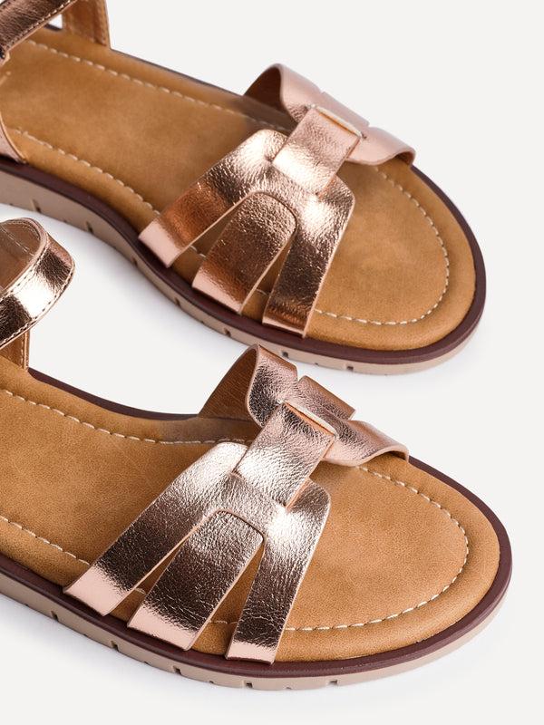 Linzi Wide Fit Rose Gold Faux Leather Two Part Sandal