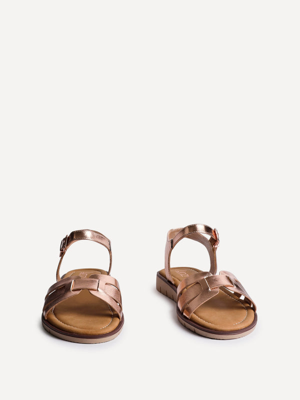 Linzi Wide Fit Rose Gold Faux Leather Two Part Sandal