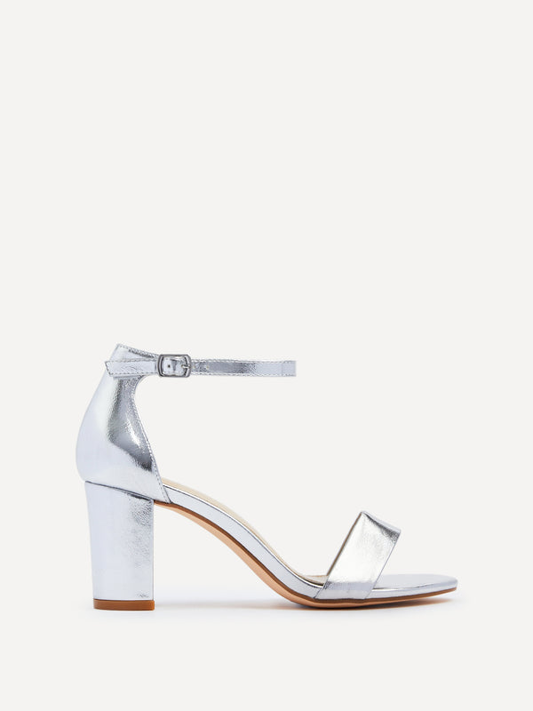 Linzi Wide Fit Silver Faux Leather Closed Back Block Heel