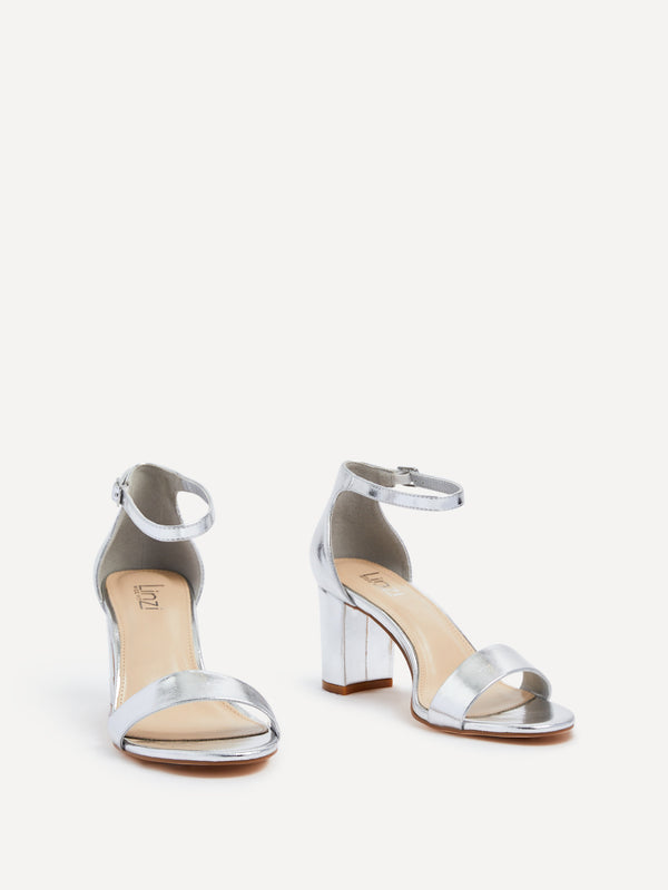 Linzi Wide Fit Silver Faux Leather Closed Back Block Heel