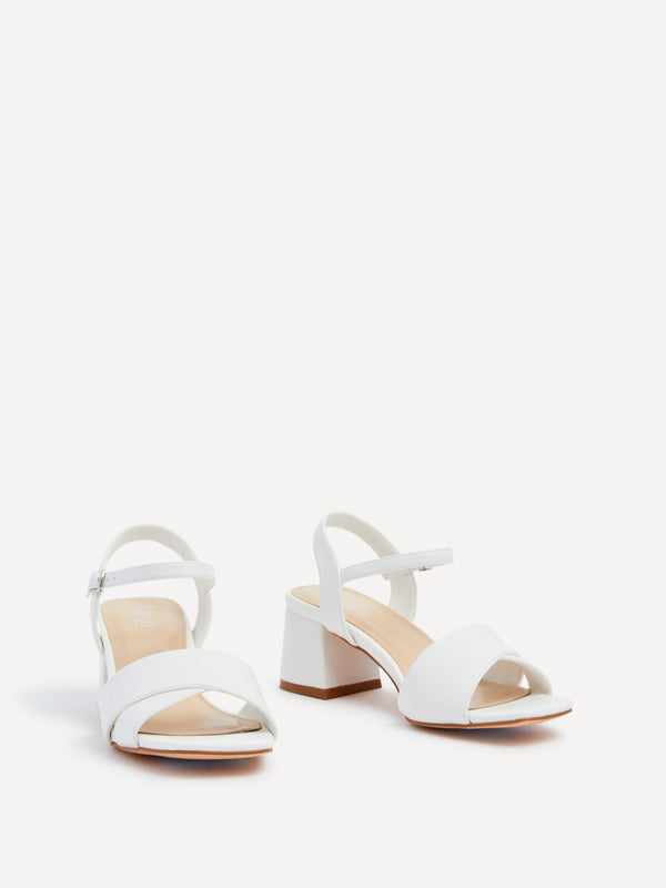 Linzi Wide Fit White Faux Leather Block Heeled Sandals