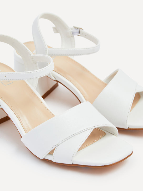 Linzi Wide Fit White Faux Leather Block Heeled Sandals
