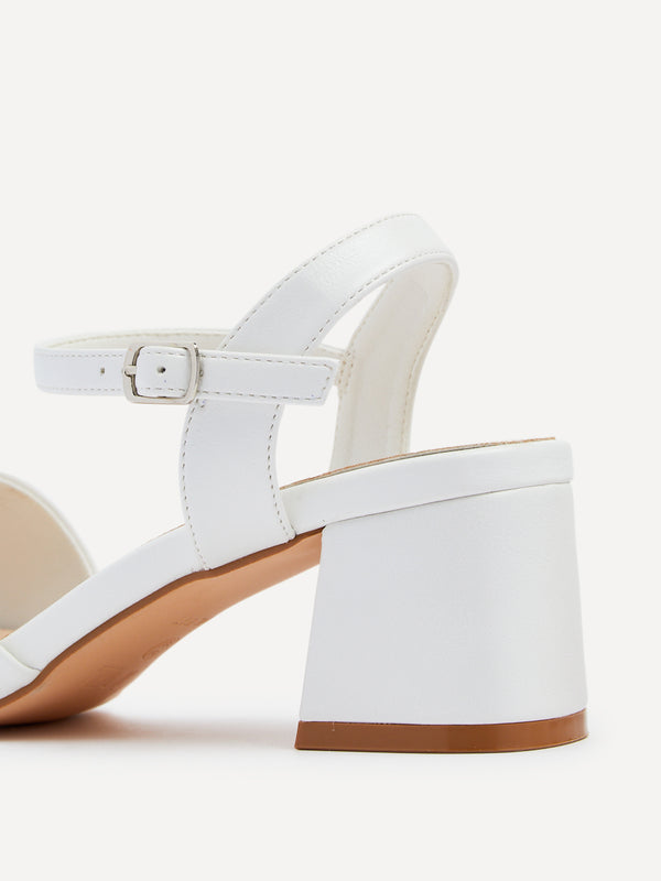 Linzi Wide Fit White Faux Leather Block Heeled Sandals