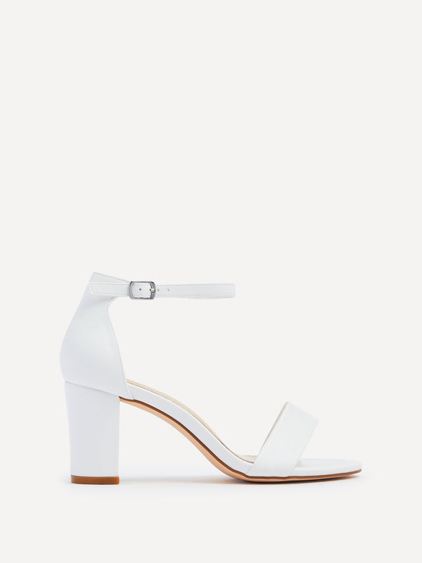 Linzi Wide Fit White Faux Leather Closed Back Block Heel