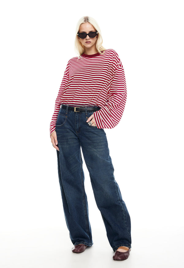 Lioness BLOOM LONG SLEEVE WINE STRIPE