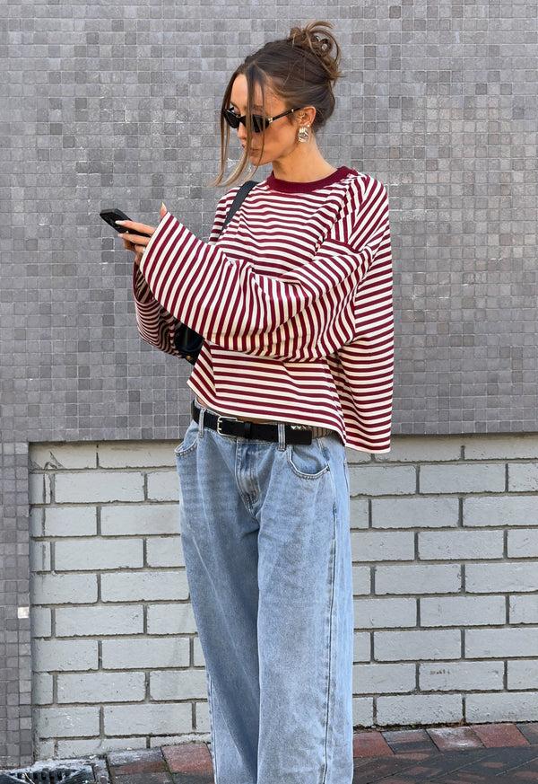 lioness BLOOM LONG SLEEVE WINE STRIPE