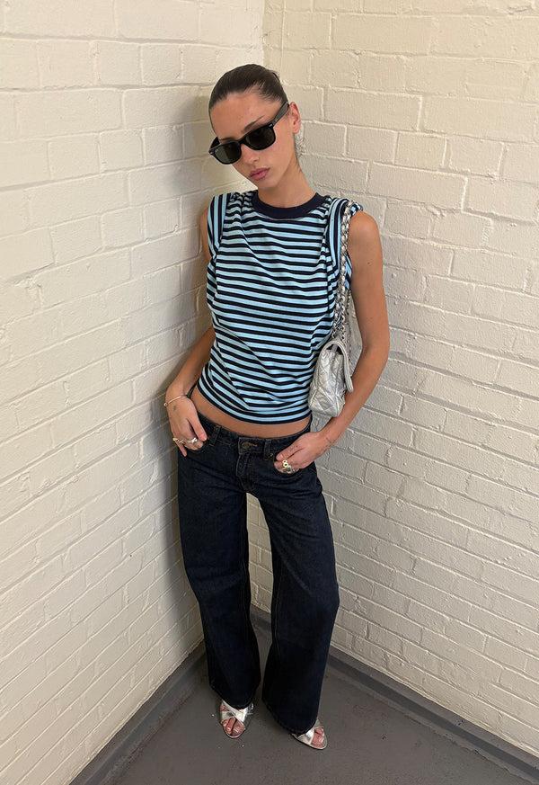 lioness BLOOM SHORT SLEEVE NAVY SEA STRIPE