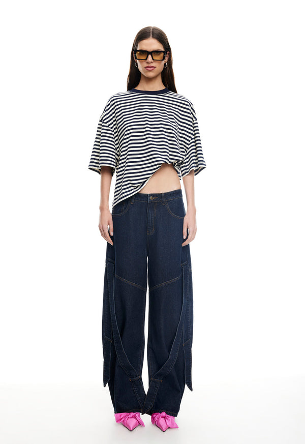 lioness BLOOM SHORT SLEEVE WHITE NAVY STRIPE