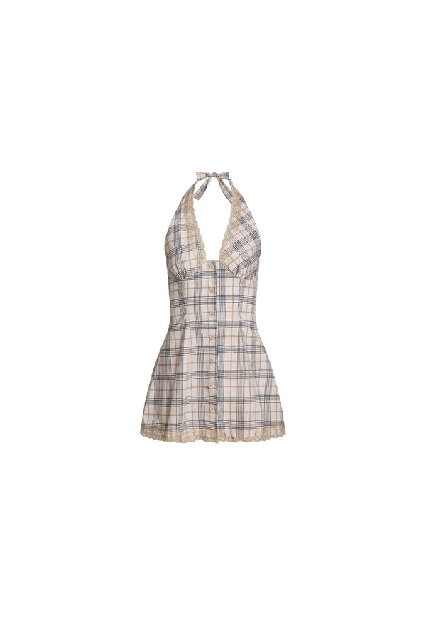 Lioness CHARMED MINI DRESS BEIGE PLAID