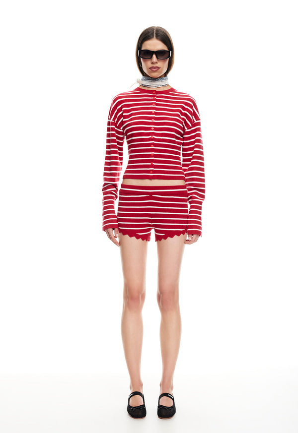 Lioness DOLLHOUSE KNIT SHORT CRIMSON STRIPE