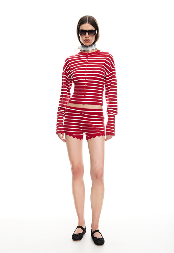 lioness DOLLHOUSE KNIT SHORT CRIMSON STRIPE