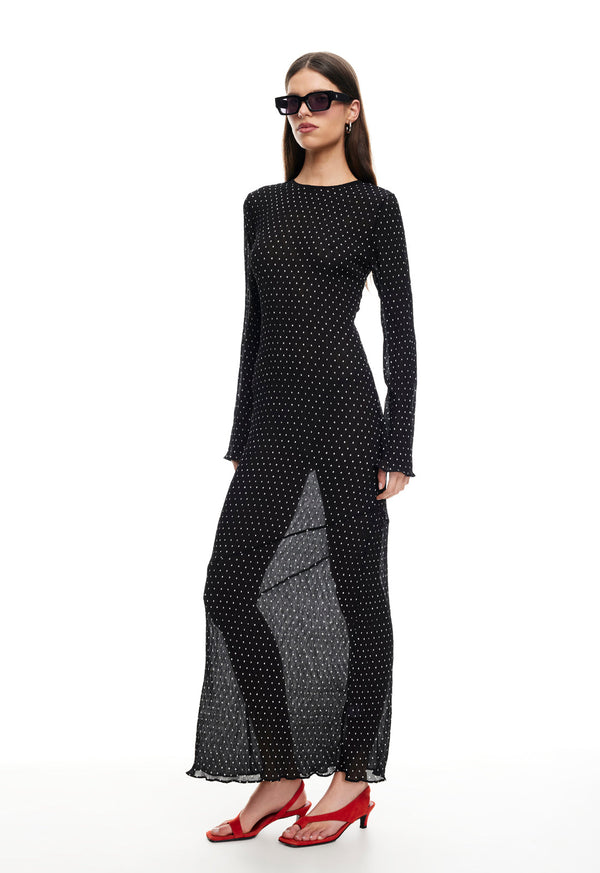 Lioness HAVEN MAXI DRESS NOIR POLKA