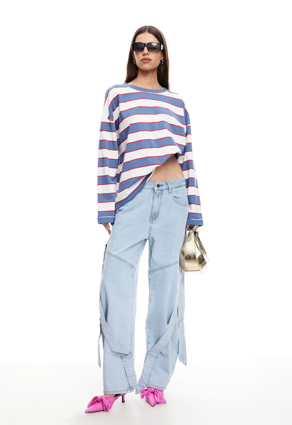 Lioness HORIZON LONG SLEEVE DUSTY BLUE STRIPE