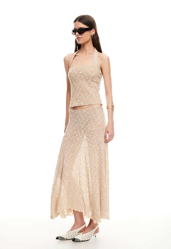 Lioness IN BLOOM LACE MIDI SKIRT TAUPE