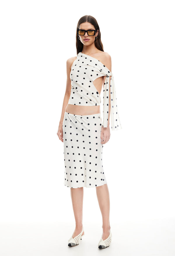 Lioness SHORELINE MIDI SKIRT CREAM POLKA