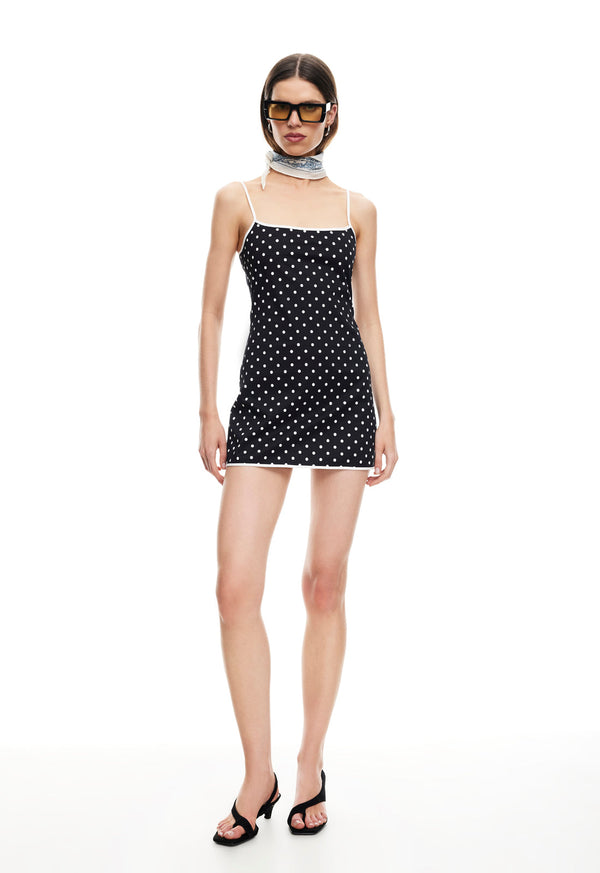 Lioness VOYAGE MINI DRESS NOIR POLKA