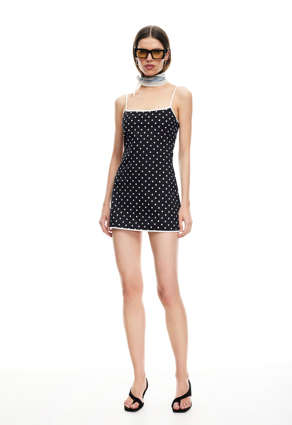 lioness VOYAGE MINI DRESS NOIR POLKA