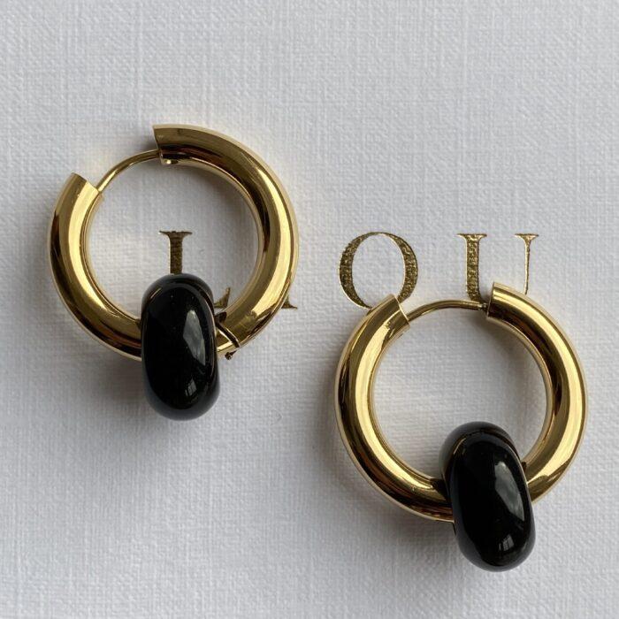liou Black Stone Hoops