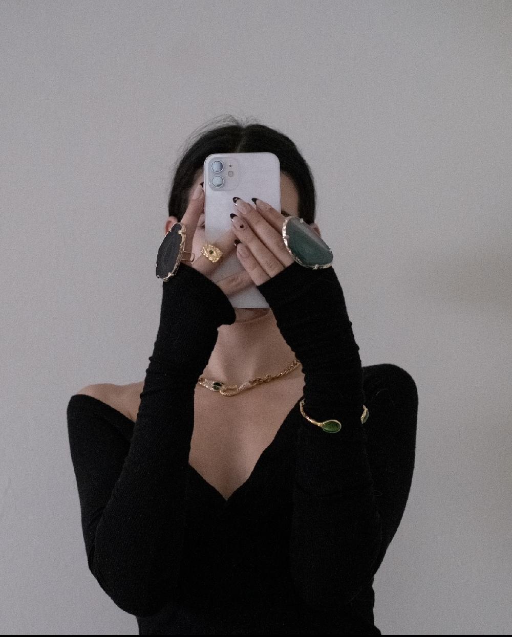 Liou Gigli Black Agate Slice Ring