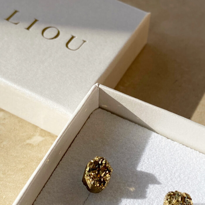 liou Gold Druzy Rock Studs