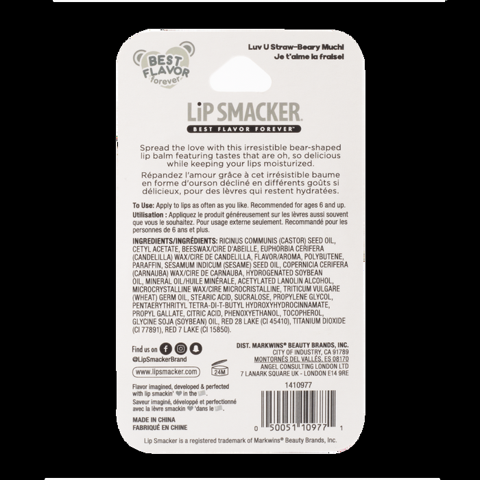 Lip Smacker Sugar Bear Lip Balm - Luv U Straw-Berry Much