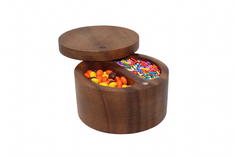 Lipper International Acacia Divided Salt Box With Swivel Cover