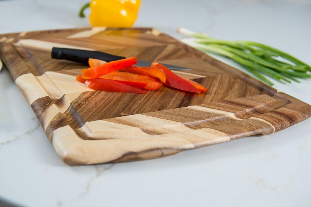 Lipper International Acacia Herringbone Board With Juice Well And Inset Handles