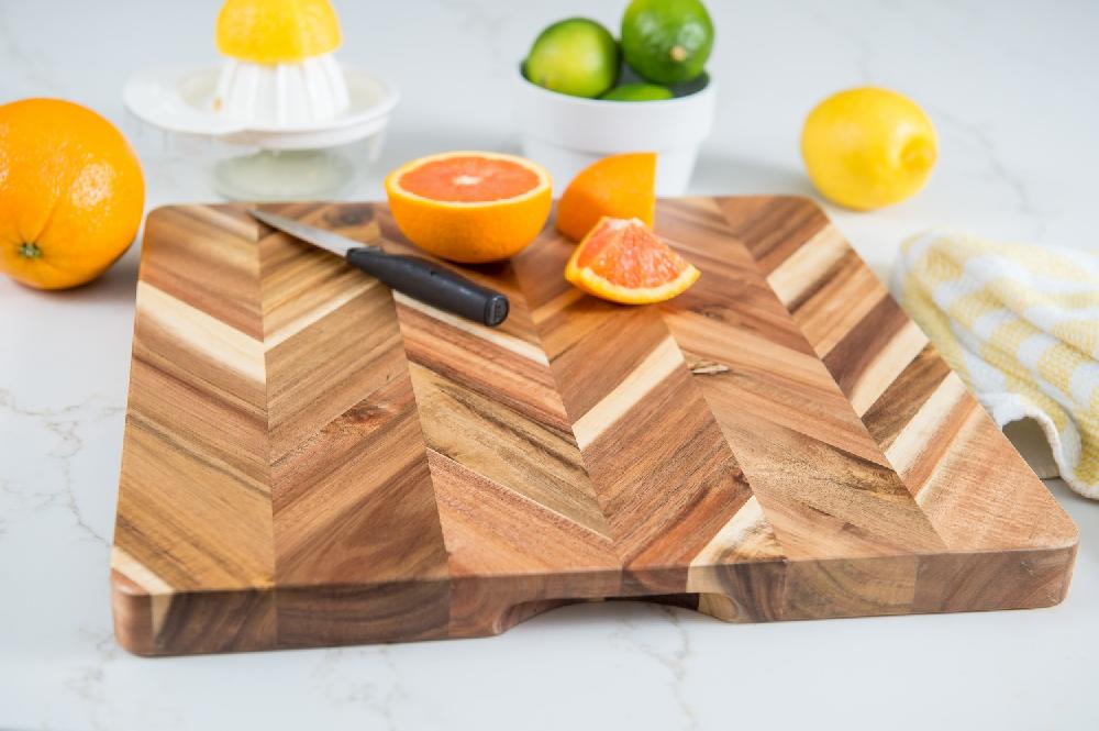 Lipper International Acacia Herringbone Square Board With Inset Handles