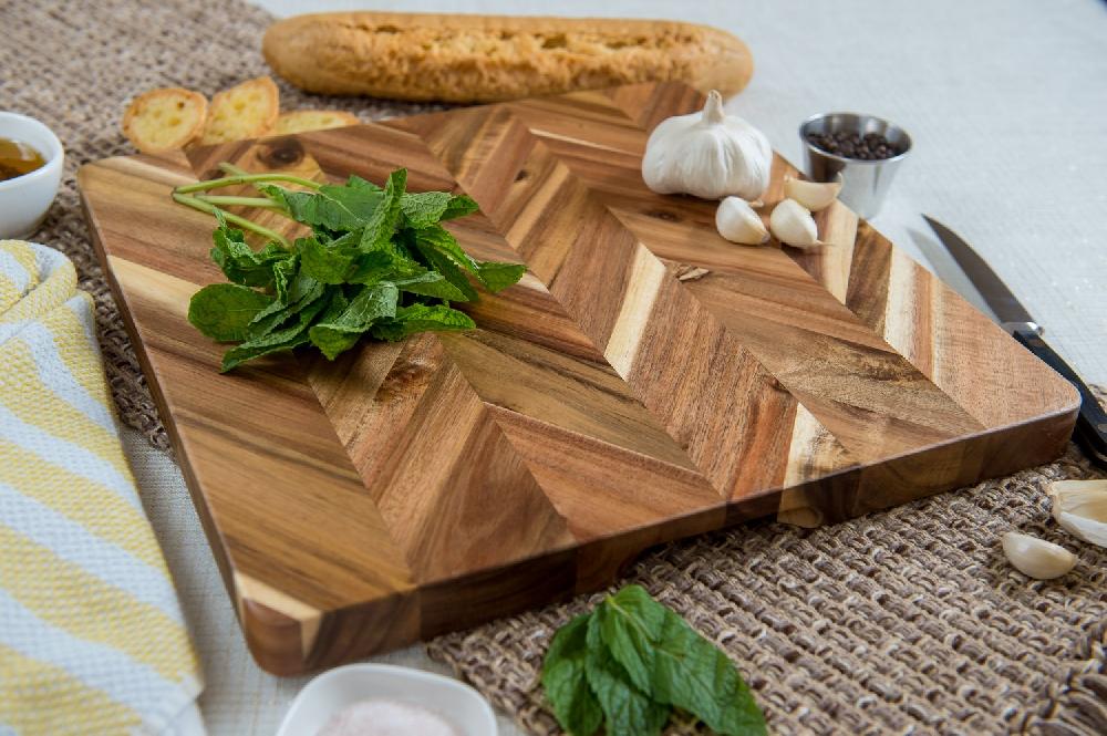 Lipper International Acacia Herringbone Square Board With Inset Handles