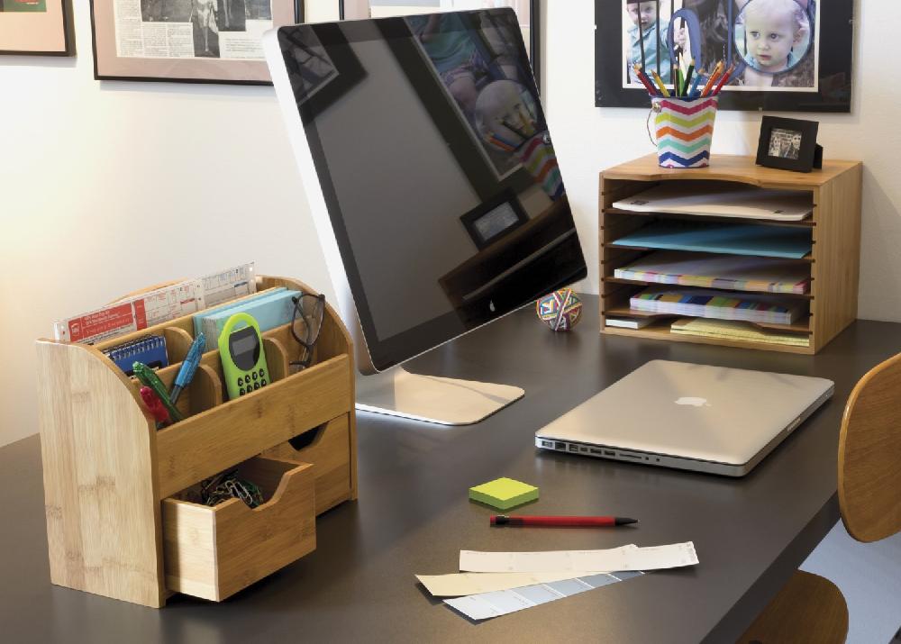 Lipper International Bamboo File Organizer With 4 Dividers