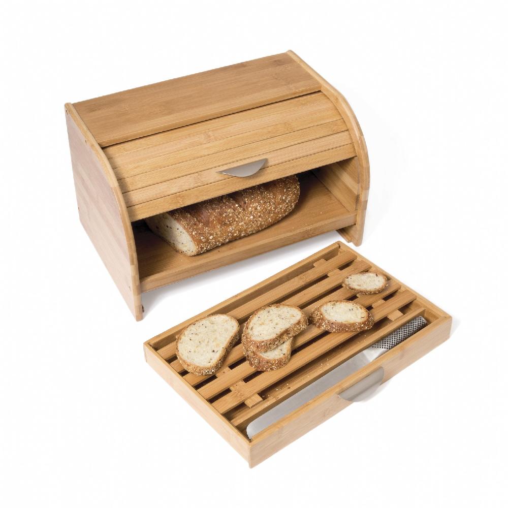 Lipper International Bamboo Roll-Top Bread Box With Drawer