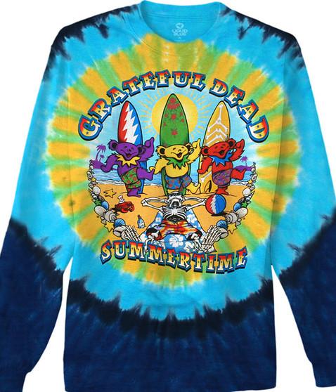 liquid blue Beach Bear Bingo Tie-Dye Long Sleeve T-Shirt