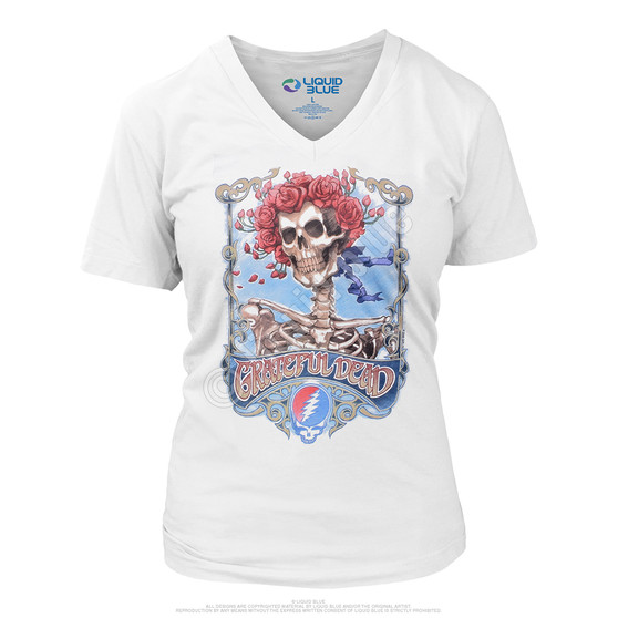 Liquid Blue Bertha Live Womens White Long Length V-Neck T-Shirt