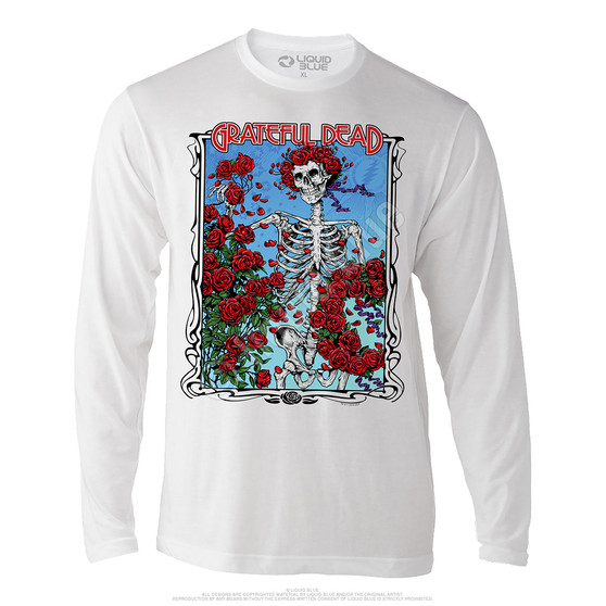 Liquid Blue Bertha Wheel & Roses Long Sleeve Athletic White T-Shirt
