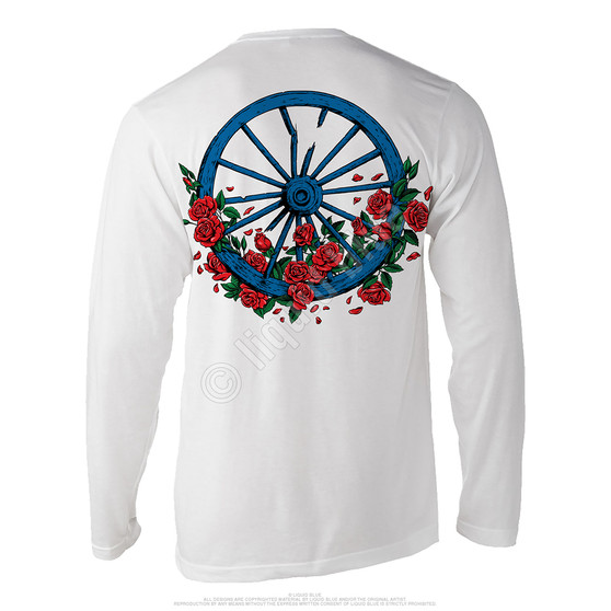 Liquid Blue Bertha Wheel & Roses Long Sleeve Athletic White T-Shirt