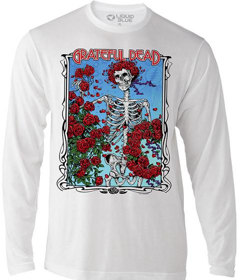 liquid blue Bertha Wheel & Roses Long Sleeve Athletic White T-Shirt