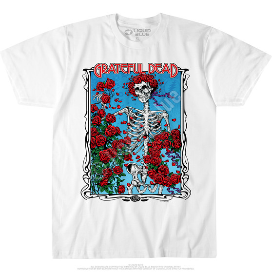 Liquid Blue Bertha Wheel & Roses White Athletic T-Shirt