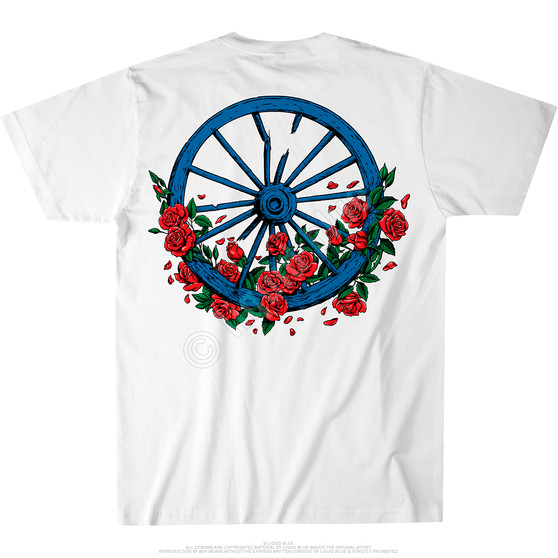 Liquid Blue Bertha Wheel & Roses White Athletic T-Shirt
