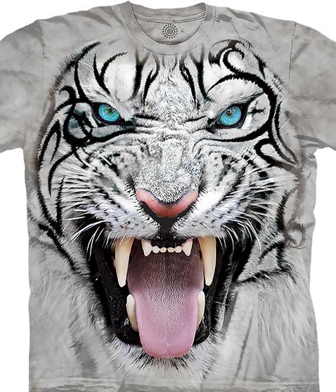 liquid blue Big Face® Tribal White Tiger Classic Cotton T-Shirt