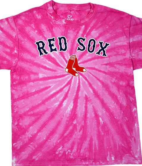 liquid blue Boston Red Sox Youth Pink Spiral Tie-Dye T-Shirt