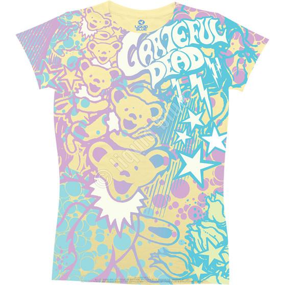 Liquid Blue Bubble Gum Bears Yellow Juniors Long Length T-Shirt