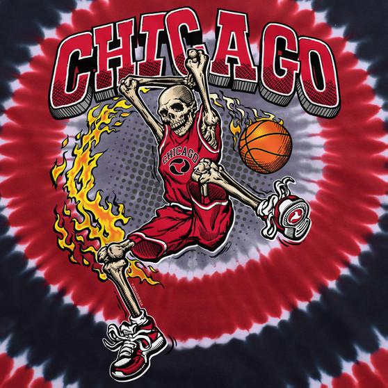 Liquid Blue Chicago Dunker Basketball Skeleton Tie-Dye T-Shirt