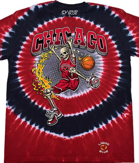 liquid blue Chicago Dunker Basketball Skeleton Tie-Dye T-Shirt