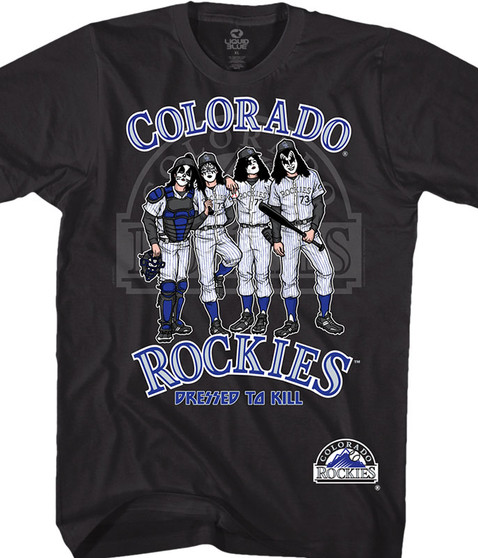 liquid blue Colorado Rockies Dressed to Kill Black T-Shirt