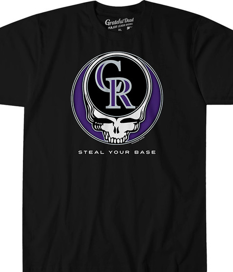 liquid blue Colorado Rockies Steal Your Base Black Athletic T-Shirt