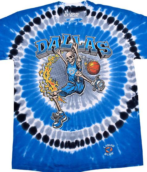 liquid blue Dallas Dunker Basketball Skeleton Tie-Dye T-Shirt