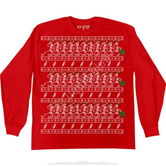 Liquid Blue Dancin Skeletons Xmas Sweater Red Long Sleeve T-Shirt